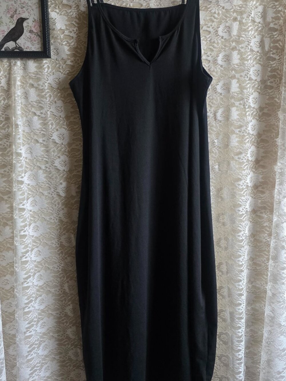Black Tank Maxi Dress - Spaghetti Strap Shirt Dress - LBD - Goth - Cottagecore